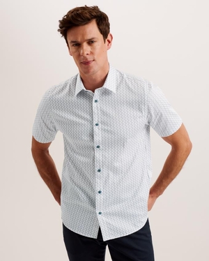 Chemises Ted Baker Short Sleeve Bird Print Blanche Homme | XOC-24827715